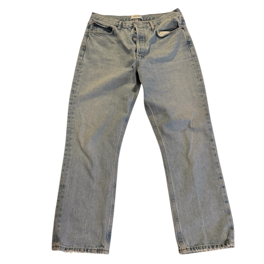 Agolde Riley High Rise Button Fly Straight Crop Denim Jeans Size 30 * Flaws